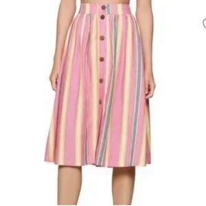 BCBGeneration Sunrise Stripe A-Line Button-Front Linen-Blend Skirt